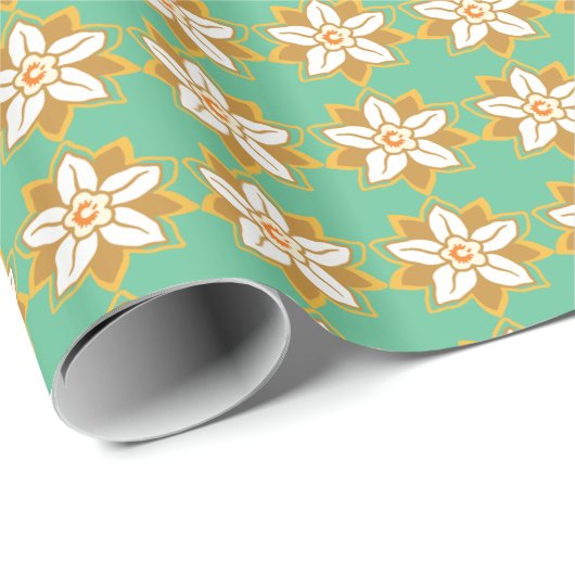 Floral groen en geel Jonquil patroon Cadeaupapier (Rol Hoek)