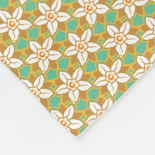  Floral groen en geel Jonquil patroon Fleece Deken (Hoek)