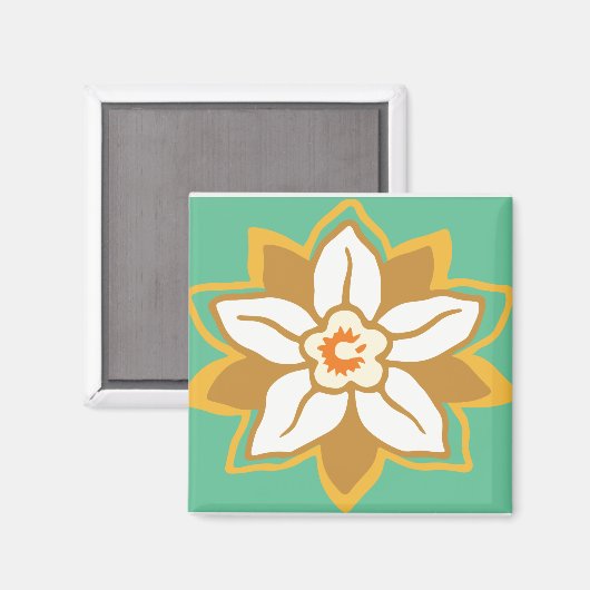  Floral groen en geel Jonquil patroon Magneet (Voorkant / Achterkant)