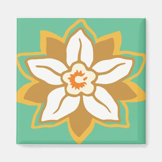  Floral groen en geel Jonquil patroon Magneet (Voorkant)