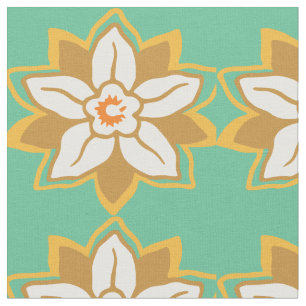  Floral groen en geel Jonquil patroon Stof