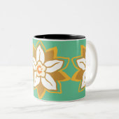 Floral groen en geel Jonquil patroon Tweekleurige Koffiemok (Voorkant rechts)