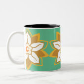 Floral groen en geel Jonquil patroon Tweekleurige Koffiemok (Links)