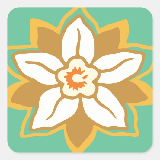  Floral groen en geel Jonquil patroon Vierkante Sticker (Voorkant)