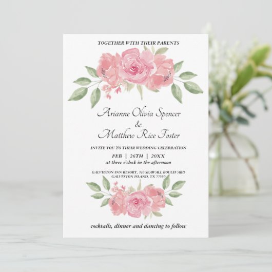 Floral, groen en roze op witte achtergrond kaart (Staand voorkant)