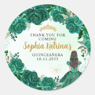 Floral Groen Prinses Quinceanera Verjaardagsgunst Ronde Sticker
