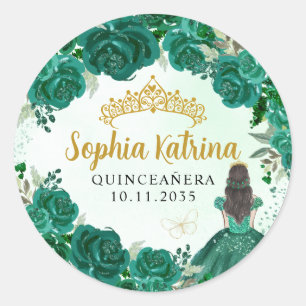 Floral Groen Prinses Quinceanera Verjaardagsgunst Ronde Sticker