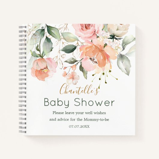 Floral, groene bladeren Baby shower Spiral noteboo Notitieboek (Voorkant)
