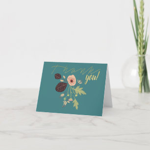 Floral groene Blauwgroen roze motif bloemen Bedankkaart