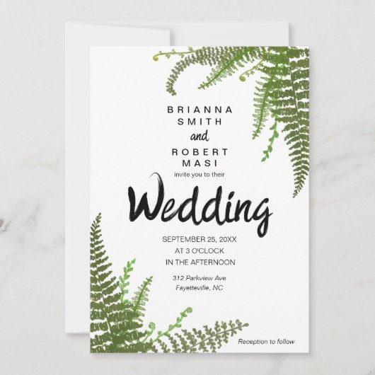 Floral groene fernbladeren bruiloft uitnodiging (Voorkant)