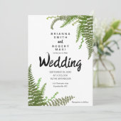 Floral groene fernbladeren bruiloft uitnodiging (Staand voorkant)