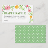 Floral Groene Luier Raffle Ticket Baby shower Informatiekaartje (Voorkant / Achterkant)