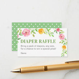 Floral Groene Luier Raffle Ticket Baby shower Informatiekaartje