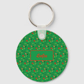 Floral groene patroonflora naam Sleutelhanger (Voorkant)