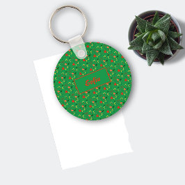 Floral groene patroonflora naam Sleutelhanger
