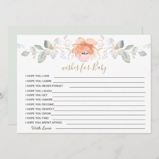 Floral, groene wensen voor Baby shower Kaart (Voorkant / Achterkant)