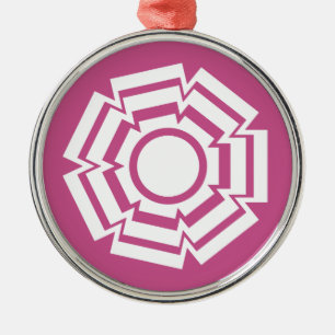 Floral Groove Premium Round Ornament, Fuchsia Metalen Ornament
