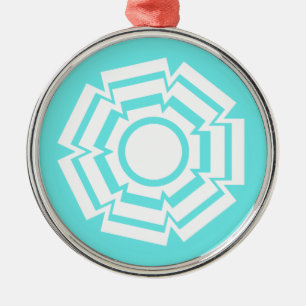 Floral Groove Premium Round Ornament, Turquoise Metalen Ornament