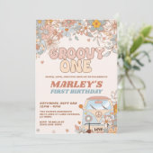 Floral Groovy One Retro 1e verjaardag Kaart (Staand voorkant)