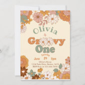 Floral Groovy One Retro 1e Verjaardag uitnodiging (Voorkant)