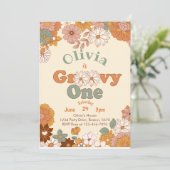 Floral Groovy One Retro 1e Verjaardag uitnodiging (Staand voorkant)