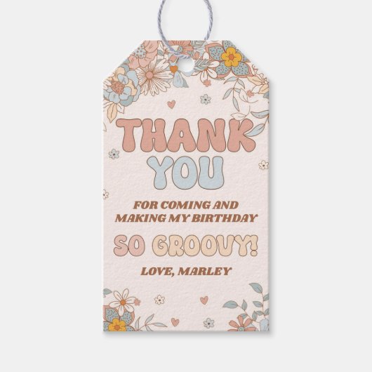 Floral Groovy Retro Birthday Dank je wel Cadeaulabel (Voorkant)