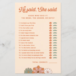 Floral Groovy Retro Hij zei dat ze zei bruids spel