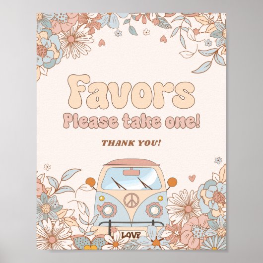 Floral Groovy Retro Hippie Party Favorieten Poster (Voorkant)