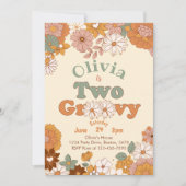 Floral Groovy Twee Retro 2e Verjaardag Uitnodiging (Voorkant)