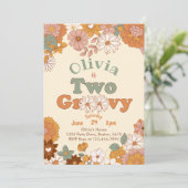 Floral Groovy Twee Retro 2e Verjaardag Uitnodiging (Staand voorkant)