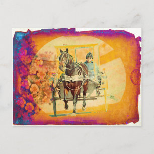 Floral Grunge Amish Horse and Buggy Briefkaart