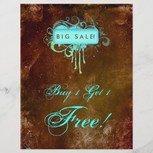 Floral Grunge Flyer Salon Spa Blue Brown (Voorkant)