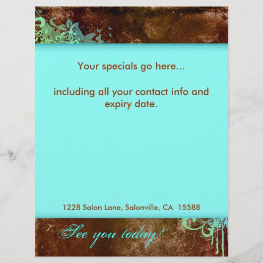 Floral Grunge Flyer Salon Spa Blue Brown (Achterkant)