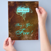 Floral Grunge Flyer Salon Spa Blue Brown (Hand)