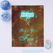 Floral Grunge Flyer Salon Spa Blue Brown (Enkel)