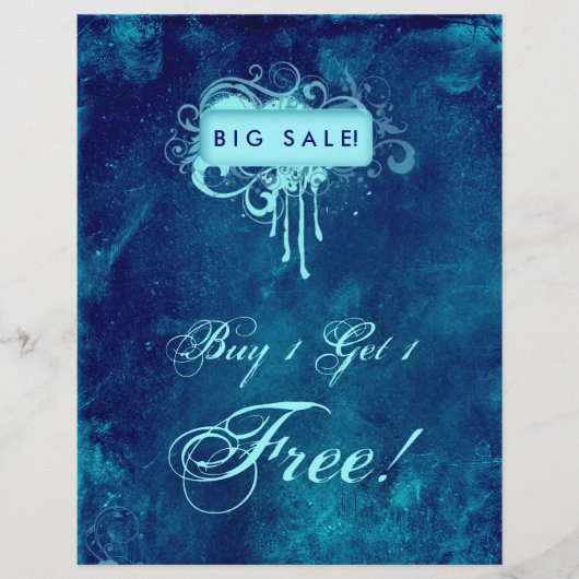 Floral Grunge Flyer Salon Spa Blue Denim (Voorkant)