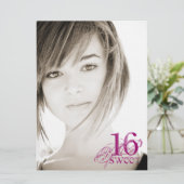 Floral Grunge - Foto Sweet 16 Uitnodiging (Staand voorkant)