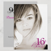 Floral Grunge - Foto Sweet 16 Uitnodiging (Voorkant / Achterkant)