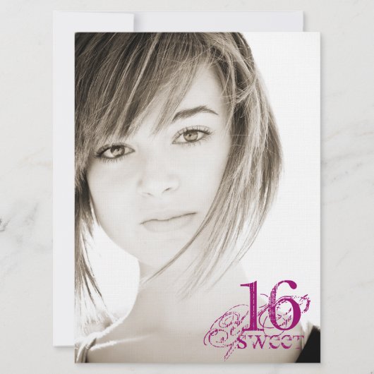 Floral Grunge - Foto Sweet 16 Uitnodiging (Voorkant)