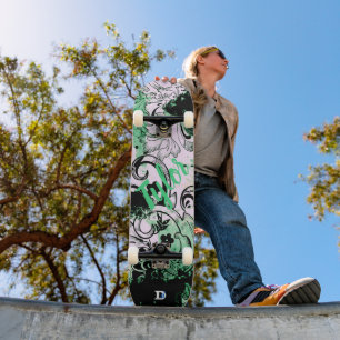 Floral Grunge in Black and Blauwgroen Dd Brand Persoonlijk Skateboard