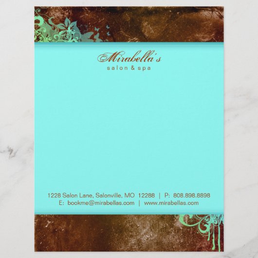 Floral Grunge Letterhead Stationery Blue Custom Briefhoofd (Voorkant)