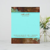 Floral Grunge Letterhead Stationery Blue Custom Briefhoofd (Staand voorkant)