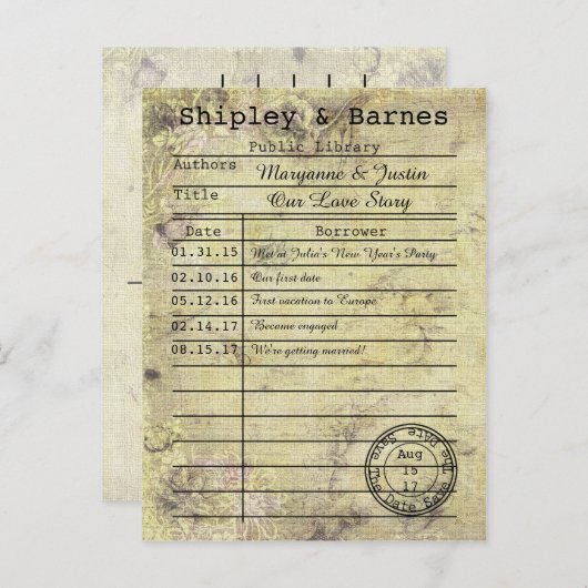  Floral Grunge Library Kaart Bewaar de datum (Voorkant / Achterkant)
