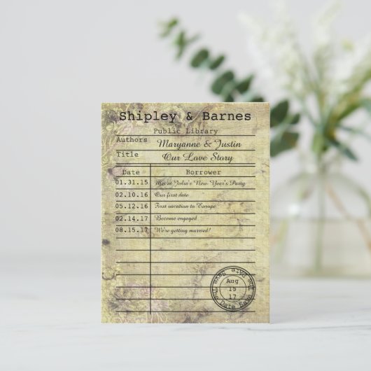  Floral Grunge Library Kaart Bewaar de datum (Staand voorkant)