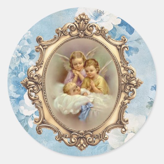Floral Guardian Angels Baby Religious Ronde Sticker (Voorkant)