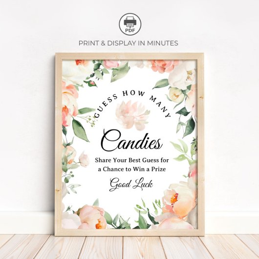 Floral Guess How Many Candies Game Sign Poster