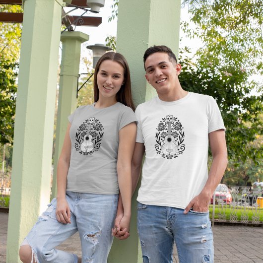 Floral Guitar Day of the Dead Design T-shirt