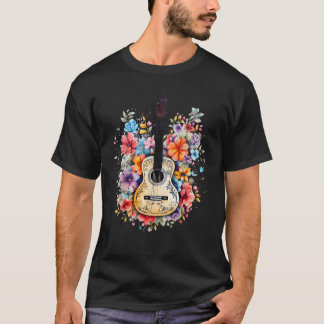 Floral Guitar Graphic Gitarist Gift Mannen Vrouwen T-shirt