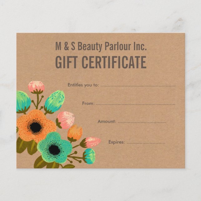 Floral Hair Beauty Salon Gift Certificate Sjabloon (Voorkant)