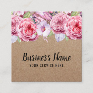  Floral Hair Makeup Artist Rustic Kraft Vierkante Visitekaartje